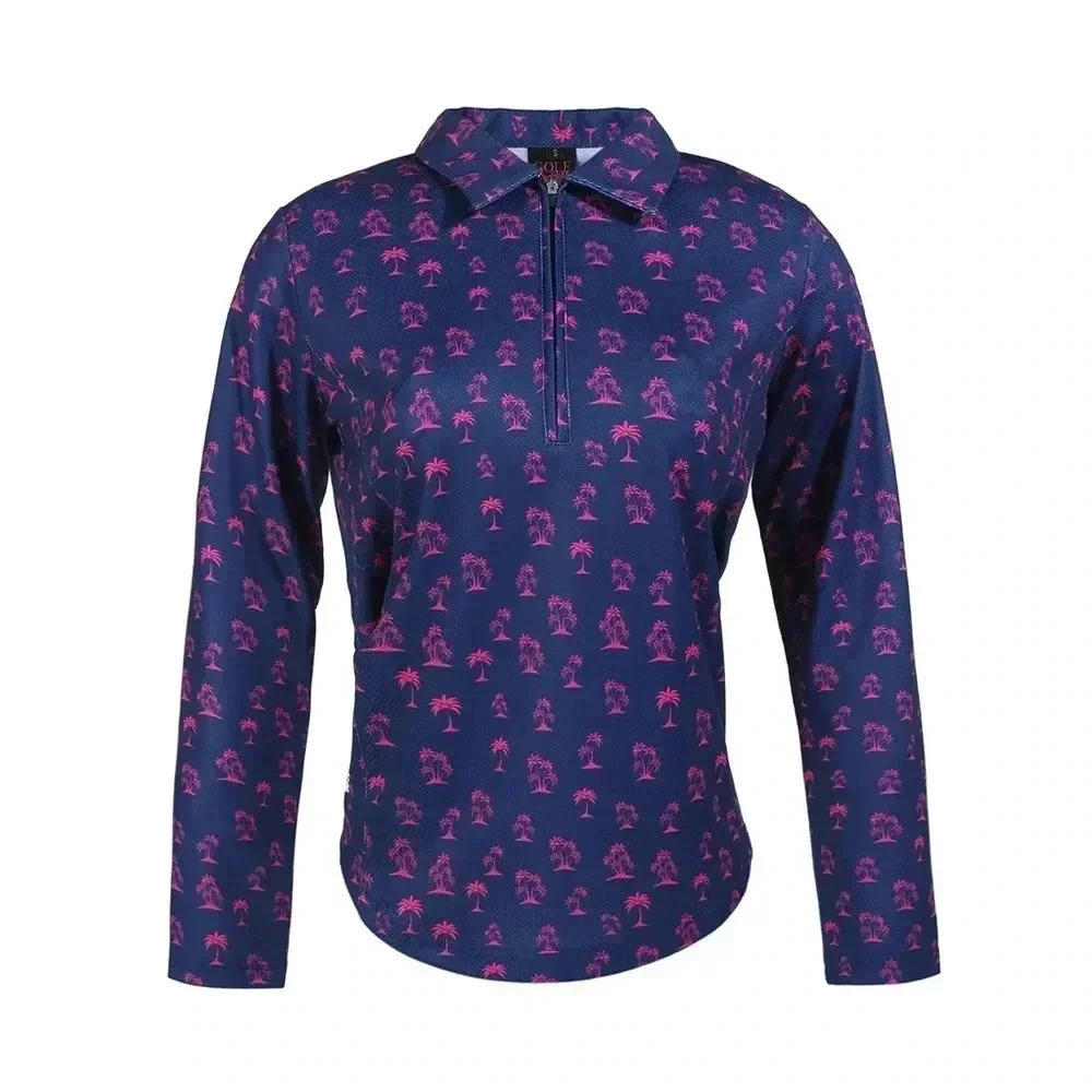 Golf Goddess Performance Pullover Long Sleeve Polo -  Palms